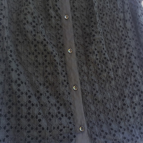 {Halogen} Eyelet Front Collared Button Up Blouse - Picture 2 of 4